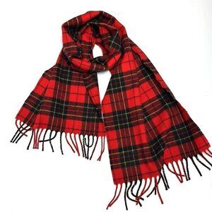 CHRISTOPHER HAYES Vintage Wool Plaid Red and Black Scarf made in England Unisex